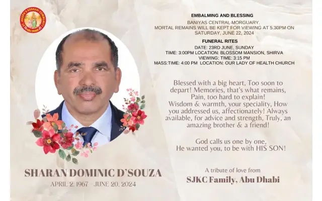 Funeral of Sharan Dominic D'Souza at Our Lady of Health, Shirva - News Karnataka