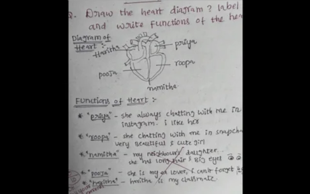 Student's Hilarious Heart Diagram Goes Viral, Internet Can't Stop Laughing - News Karnataka