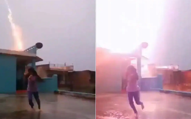 Girl's Rain Dance Interrupted By Thunderbolt Scare : Viral Video - News Karnataka