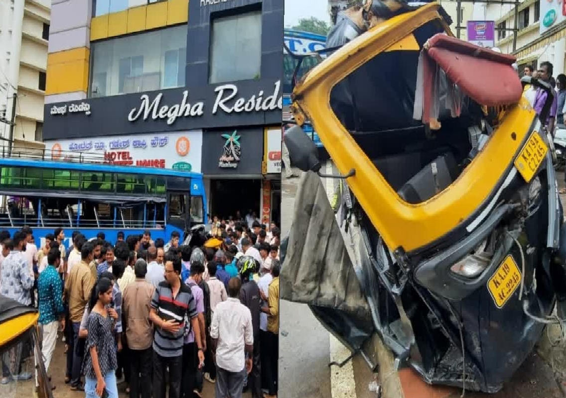 Mangaluru: City Bus Collides with Car and Auto after Driver Falls Unconscious Due to Low Sugar - News Karnataka