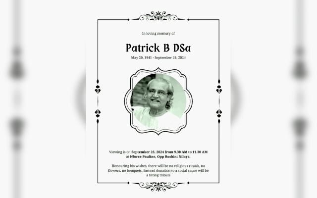 Patrick B DSa Passes Away at 83, Leaves Behind a Legacy of Service and Compassion - News Karnataka
