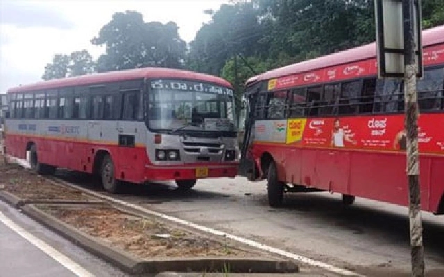 Collision Between KSRTC Buses Leaves Couple Injured Near Gundya - News Karnataka