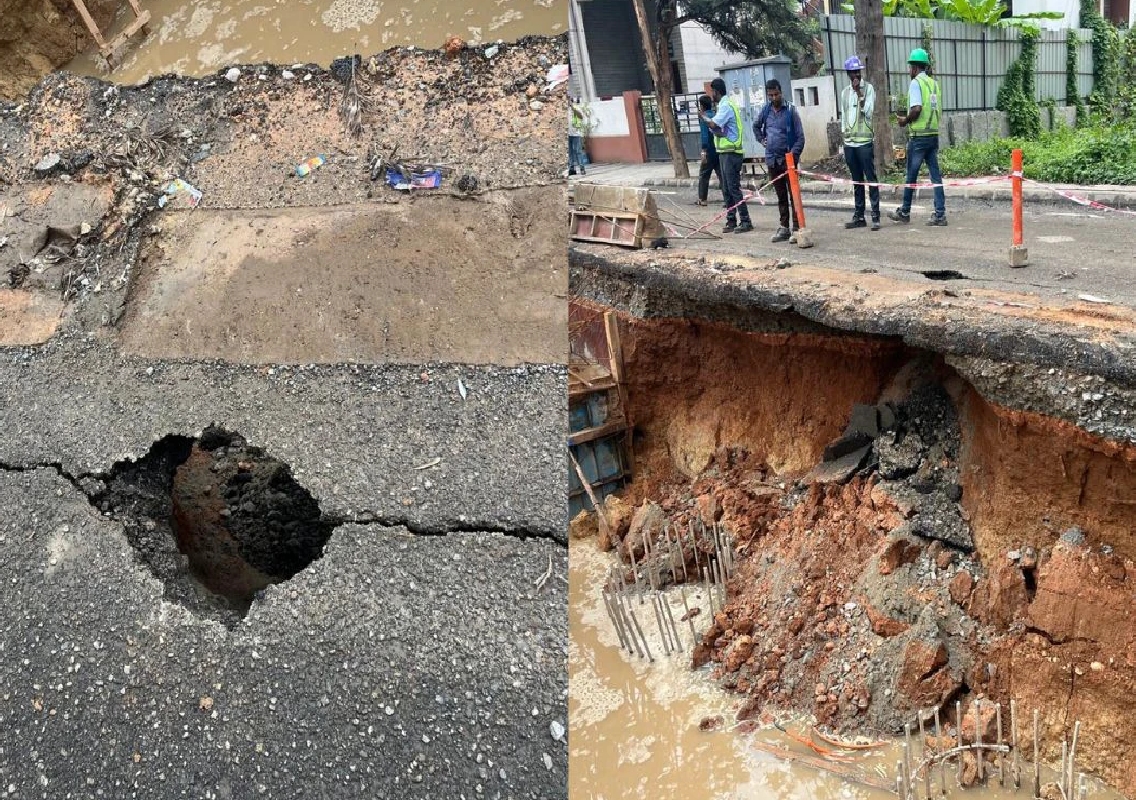 Outer Ring Road Section Collapses After Heavy Rainfall, Causes Traffic Snarls in Mahadevapura - News Karnataka