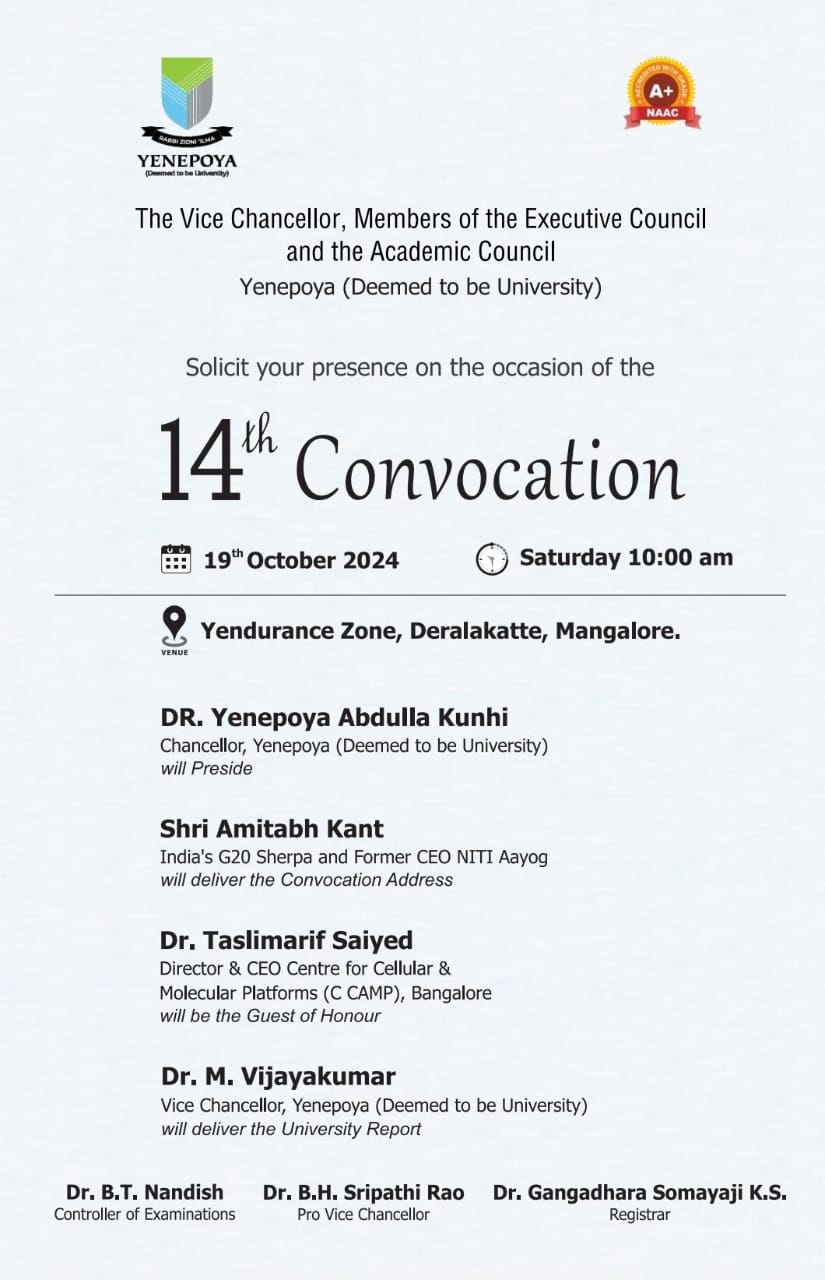 14th Convocation of Yenepoya (Deemed to be University) to be held on October 19th, 2024 - News Karnataka