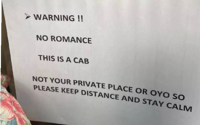 Hyderabad Cab Driver’s Humorous Warning Note Goes Viral: "No Romance!" - News Karnataka