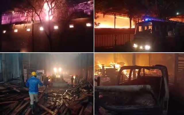 Massive Fire Engulfs Sriram Wood Factory Near Bengaluru, Damages Worth Crores - News Karnataka