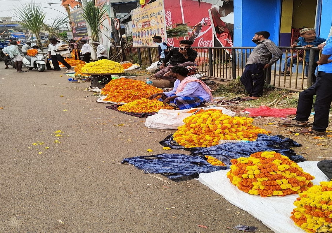 Tulsi Puja Preparations Bring Flower and Sugarcane Sellers to Market - News Karnataka