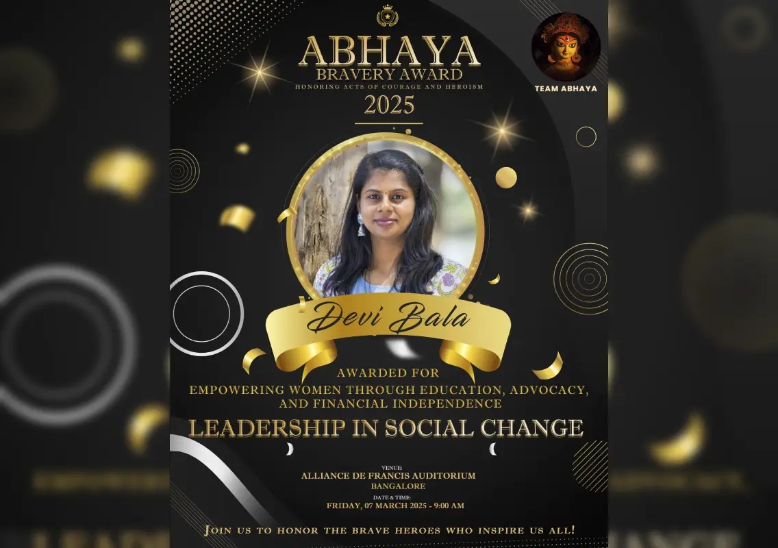 Devi Bala honoured with Abhaya Bravery Award for empowering women - News Karnataka