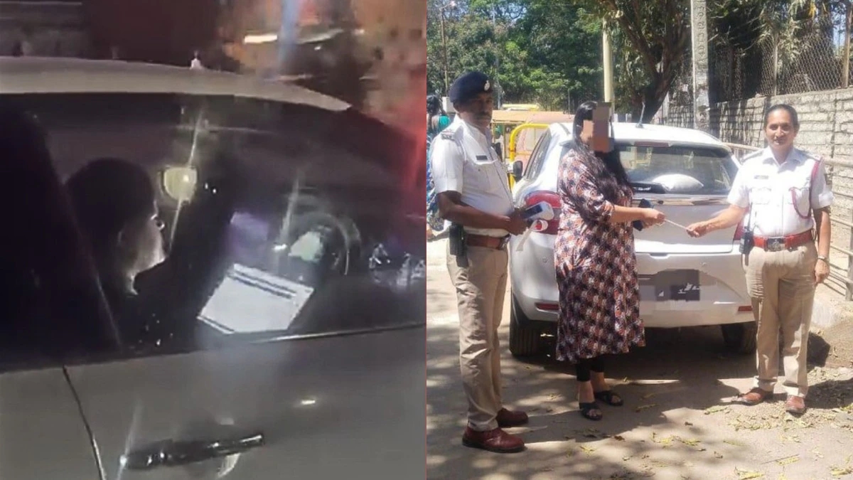 Bengaluru woman fined for working on laptop while driving - News Karnataka