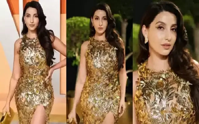 Nora Fatehi Dazzles in Golden Oscar de la Renta Gown - News Karnataka
