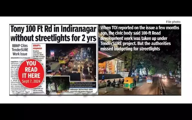 Indiranagar’s 100-Ft Road in the Dark for 3 Years, BBMP Yet to Act - News Karnataka