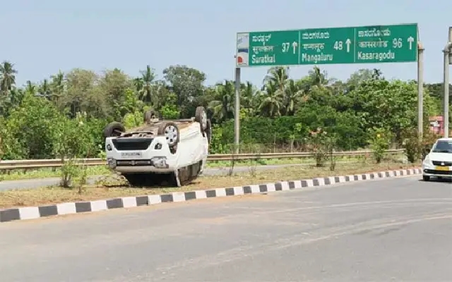 Family Escapes with Minor Injuries After Car Overturns at Katapady - News Karnataka
