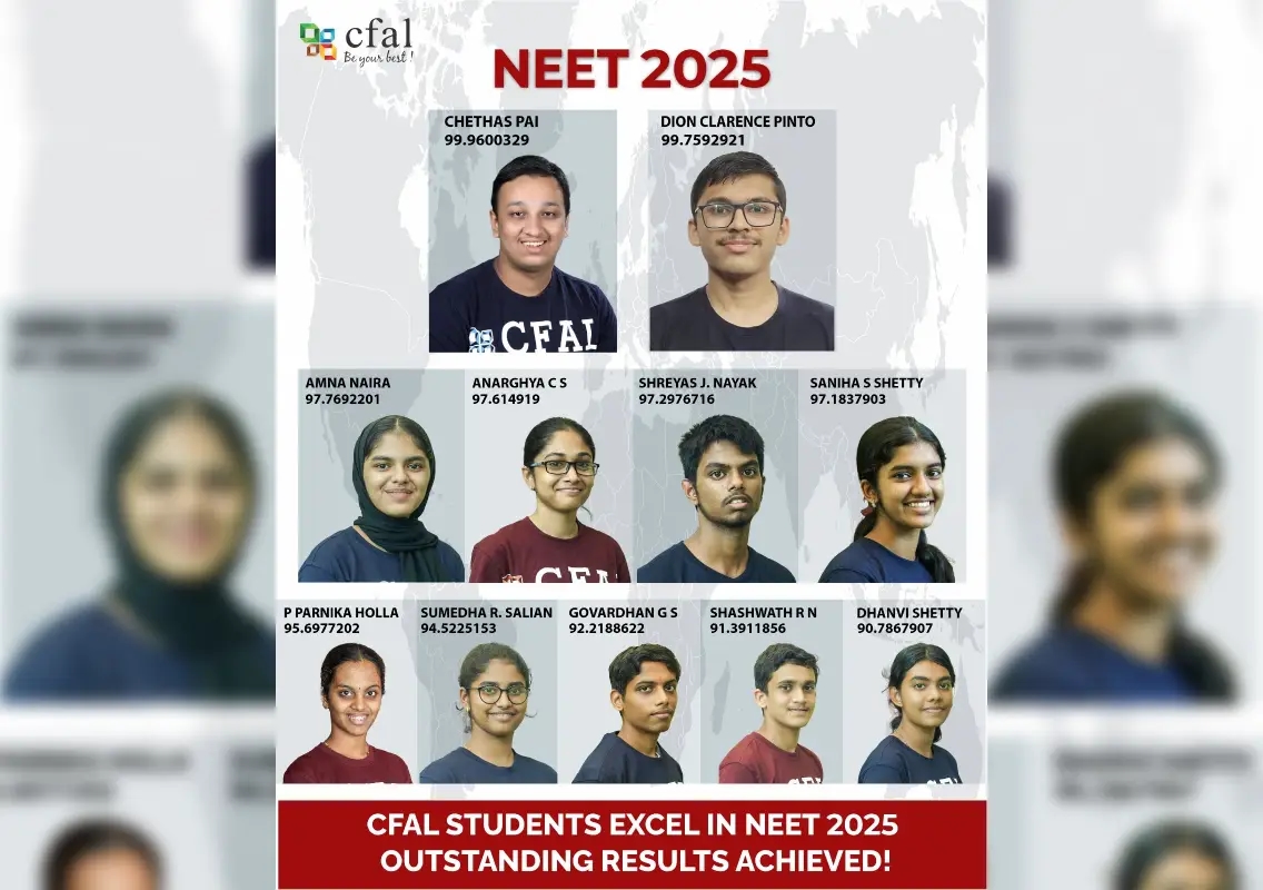 CFAL students shine in NEET 2025 with 95% first-attempt success rate - News Karnataka