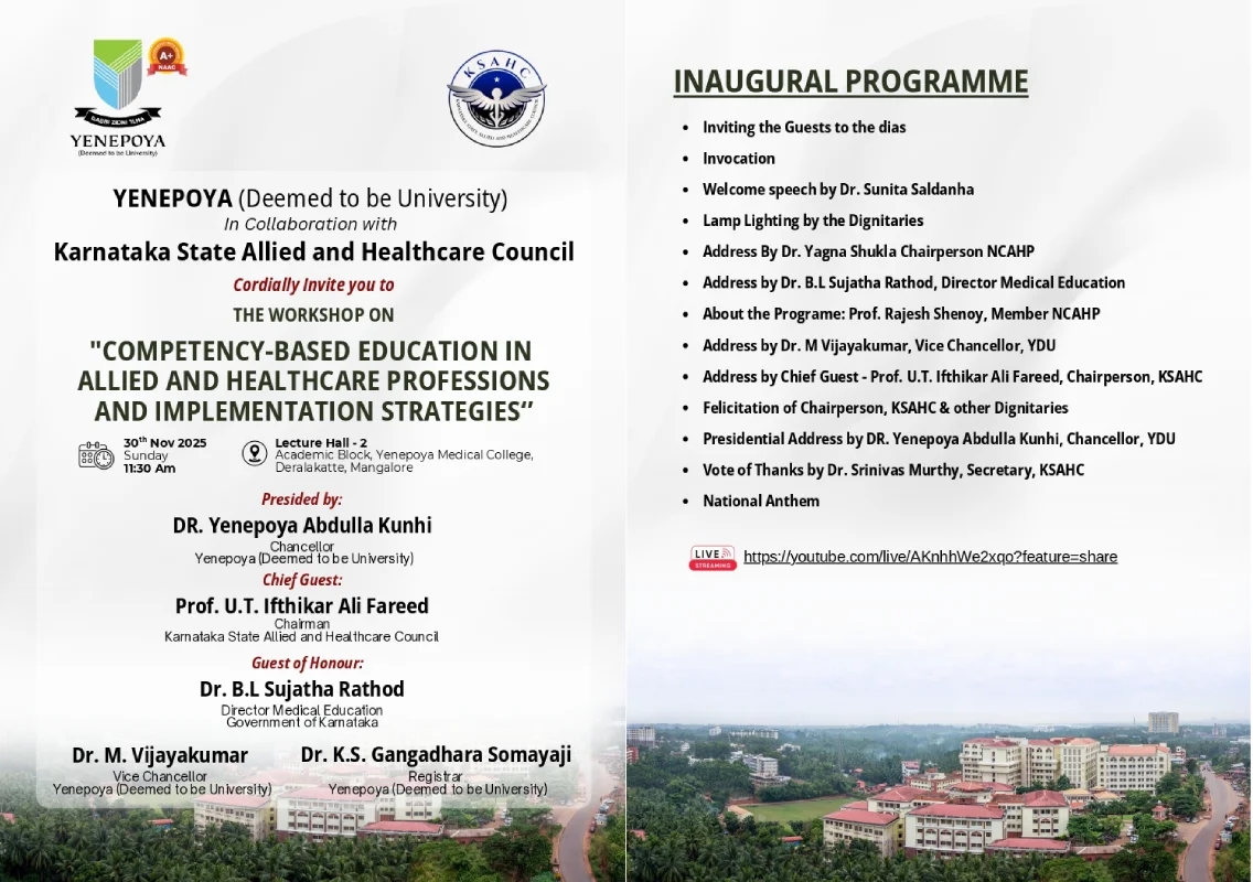 Yenepoya to host national workshop on competency-based education in allied health - News Karnataka