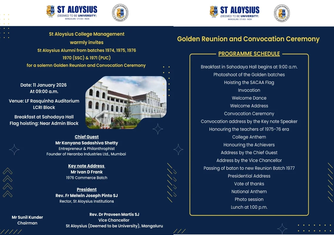 St Aloysius University golden batches to hold reunion and convocation - News Karnataka