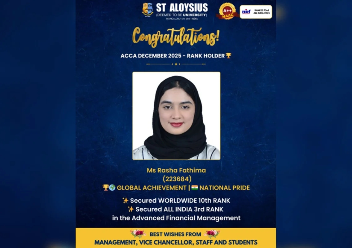 St Aloysius alumna secures global rank in ACCA examination - News Karnataka