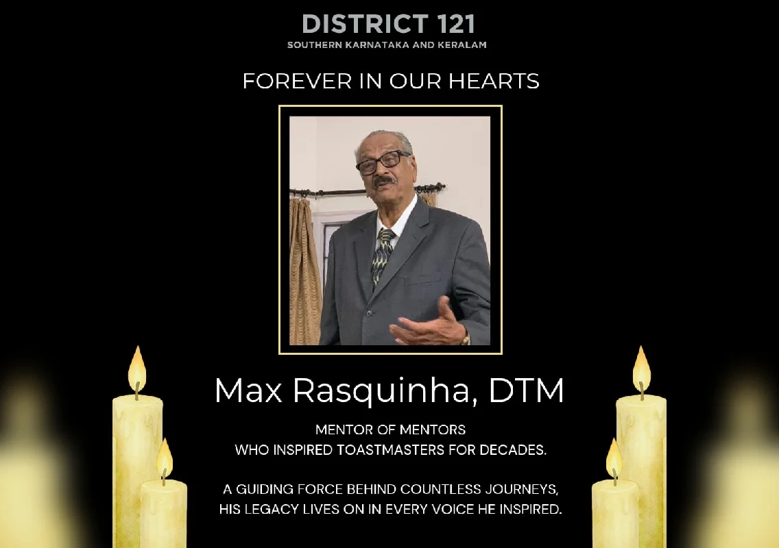 Toastmaster Max Rasquinha passes away, leaves legacy of leadership - News Karnataka