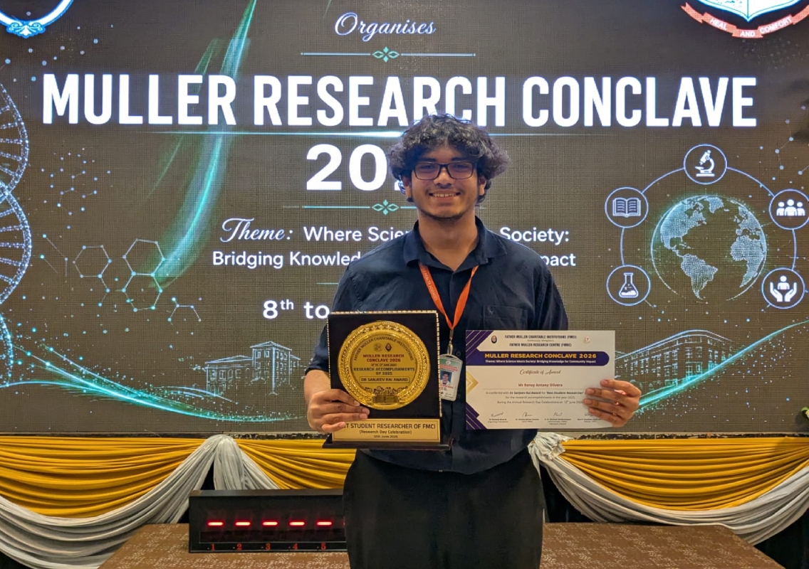 Father Muller student Renoy Antony Olivera wins prestigious Dr. Sanjeev Rai Award - News Karnataka