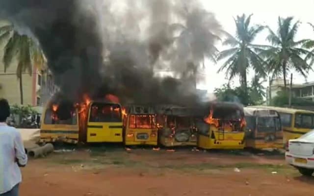 5 Buses Catch Fire Near Nursing Home at Hegganahalli Cross in Bengaluru