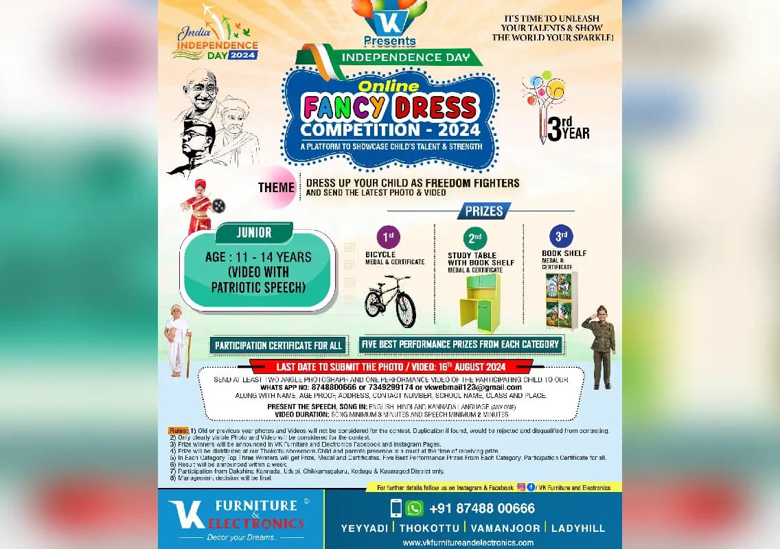 VK Furniture Announces Independence Day Online Fancy Dress 2024