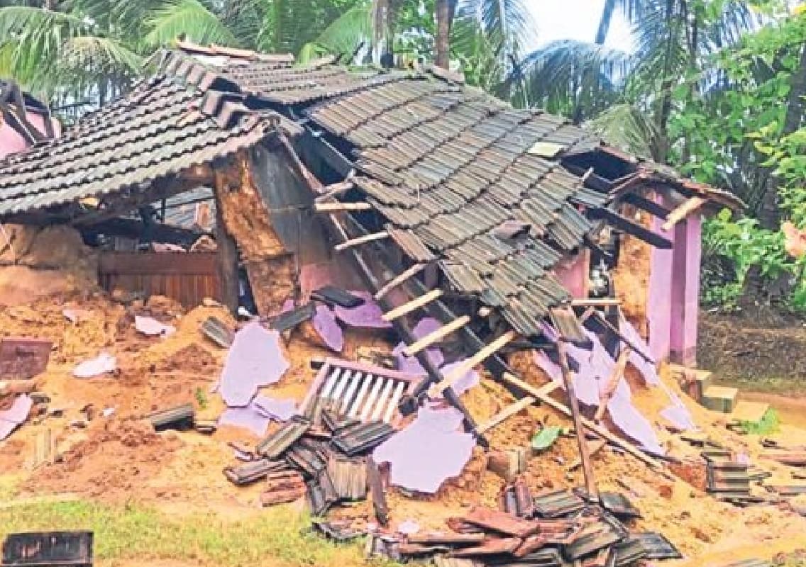Three Houses Leveled in Kambalagadde Due to Heavy Rain