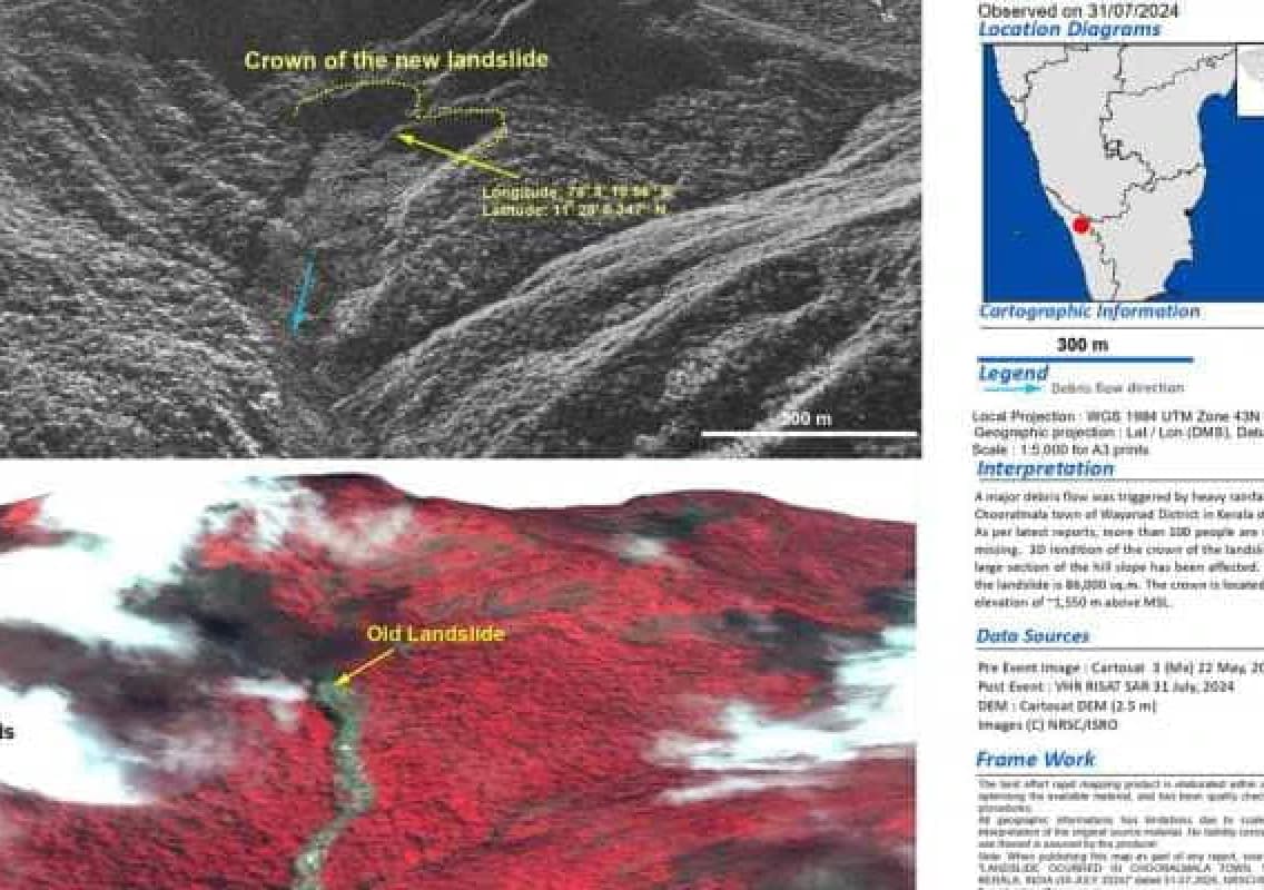 ISRO Satellite Images Reveal Devastating Wayanad Landslide Impact