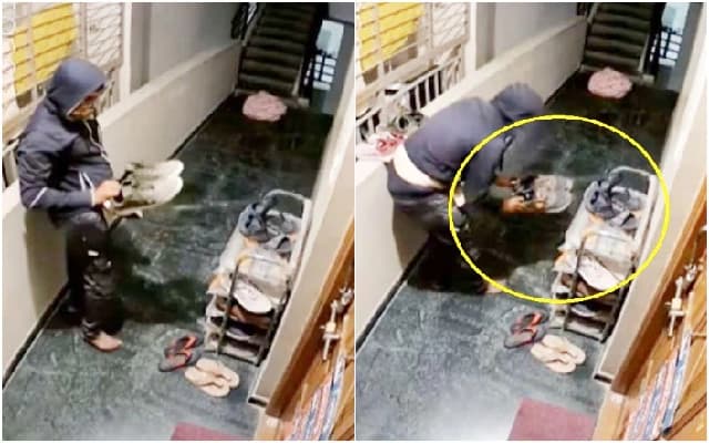 Video of Thief Stealing Shoes in Bengaluru Shocks Social Media