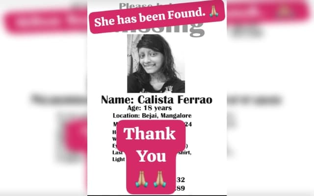 Barke Police Locate Missing Teen Calista Ferrao in Karkala