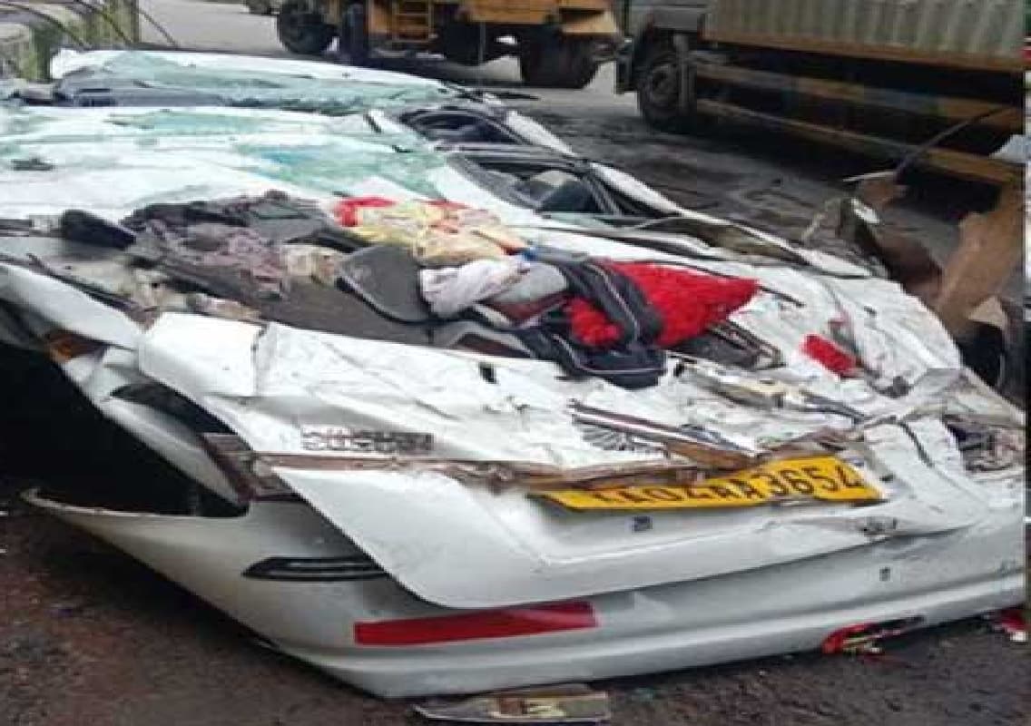 Five Escape Unscathed as Truck Crushes Their Car on Shiradi Ghat