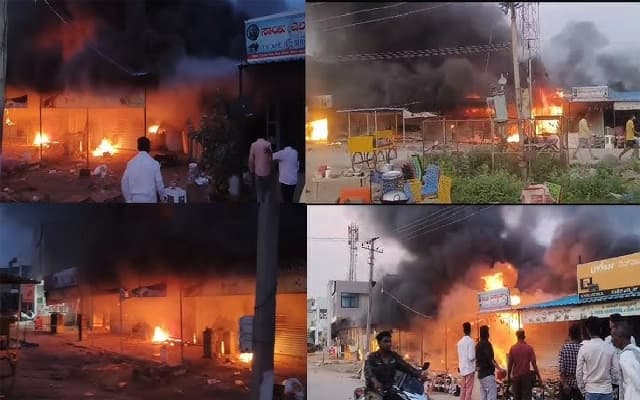 Fire Engulfs Shops in Yadgir Commercial Complex