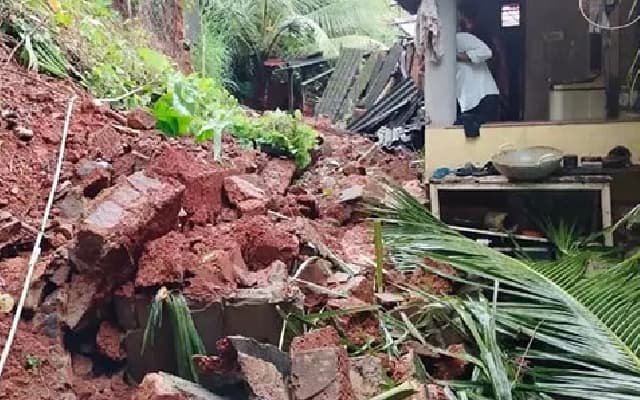 Retaining Wall of Vitla Police Quarters Collapses, Damaging Neighboring Home
