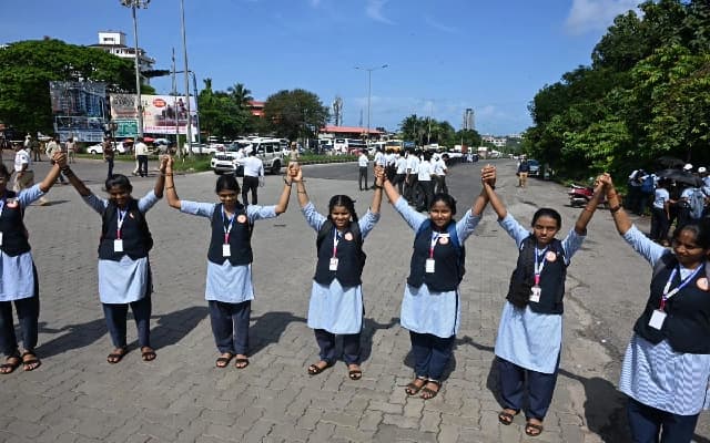 DK and Udupi Mark International Day of Democracy with Massive Human Chains