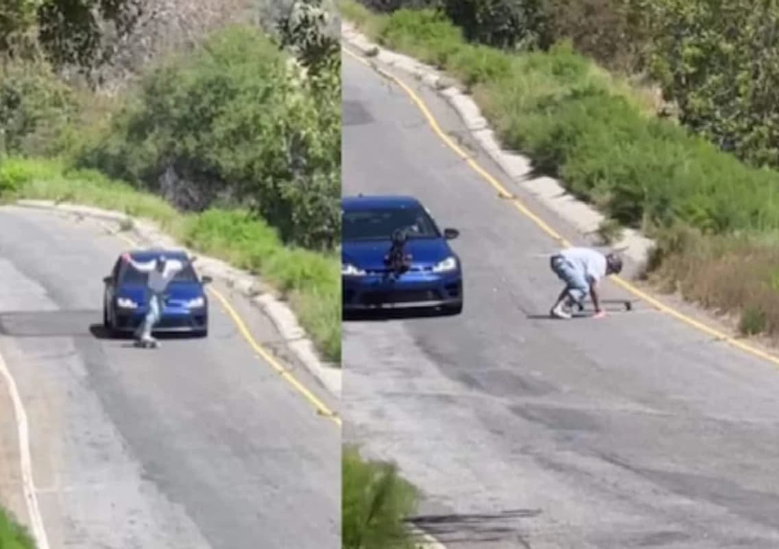 Daredevil Skateboarder Narrowly Escapes Tragedy in Viral Clip