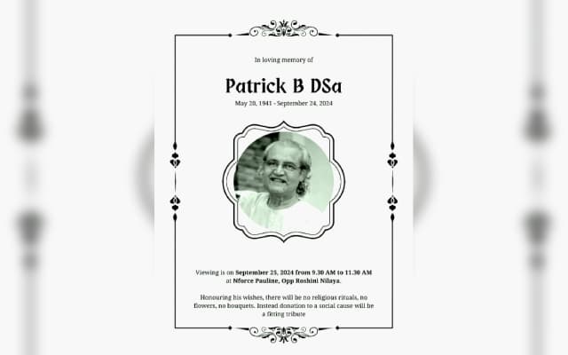 Patrick B DSa Passes Away at 83, Leaves Behind a Legacy of Service and Compassion
