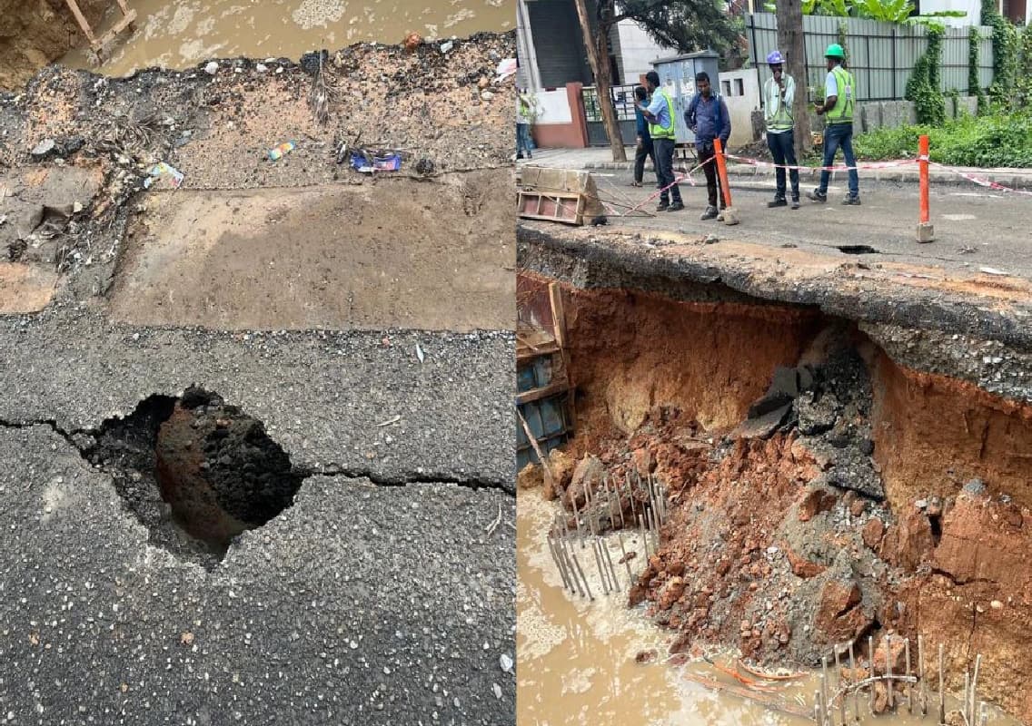 Outer Ring Road Section Collapses After Heavy Rainfall, Causes Traffic Snarls in Mahadevapura