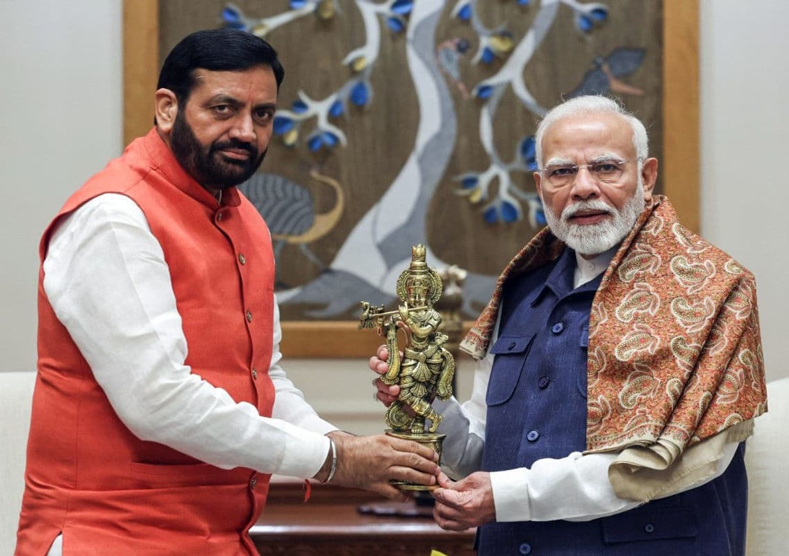 PM Modi Meets Haryana CM Nayab Singh Saini Post Election Victory