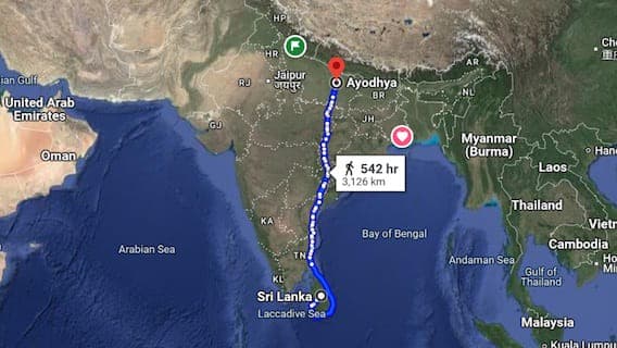 Google Maps Suggests Lord Rama’s Journey From Sri Lanka to Ayodhya Could Take 21 Days, But There’s a Catch