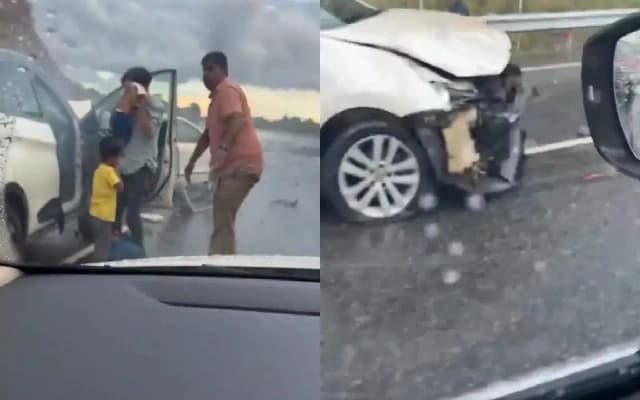 Severe Rain Leads to Dramatic Car Crash on Mysuru Expressway