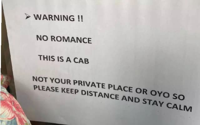 Hyderabad Cab Driver’s Humorous Warning Note Goes Viral: “No Romance!”