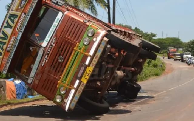 Truck overturns on NH 66; no injuries reported