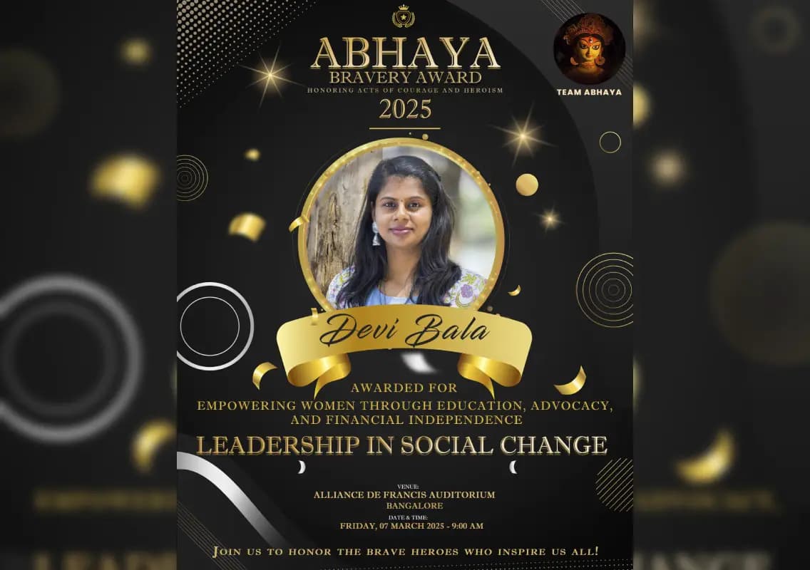 Devi Bala honoured with Abhaya Bravery Award for empowering women