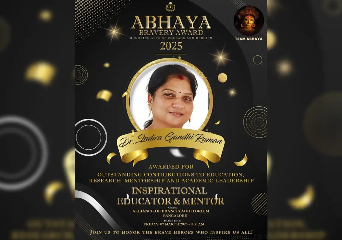 Dr. Indra Gandhi Raman honoured with Abhaya Bravery Award for academic leadership