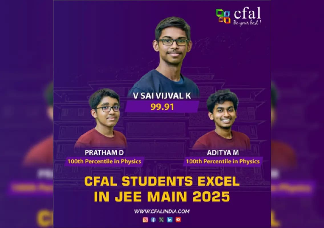 JEE Main Results: CFAL Mangaluru Students Outperform National Average by Over 10x in Top Percentile