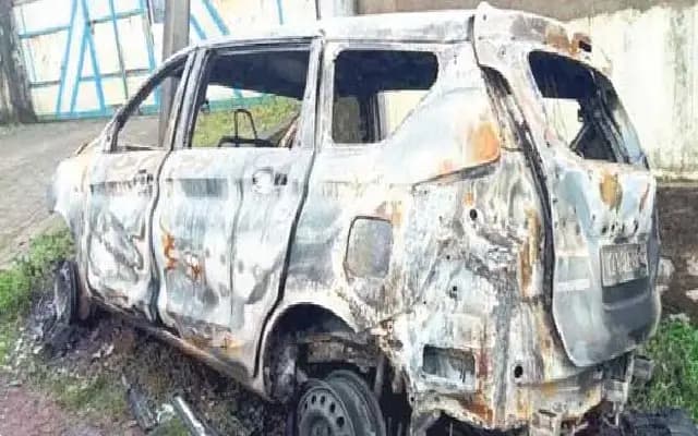 Car Engulfed in Flames After Hitting Electric Pole Near Ganjimutt; Driver Escapes