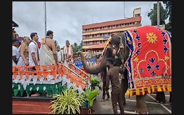 Kateel Temple Elephant Salutes the Tricolour on Independence Day