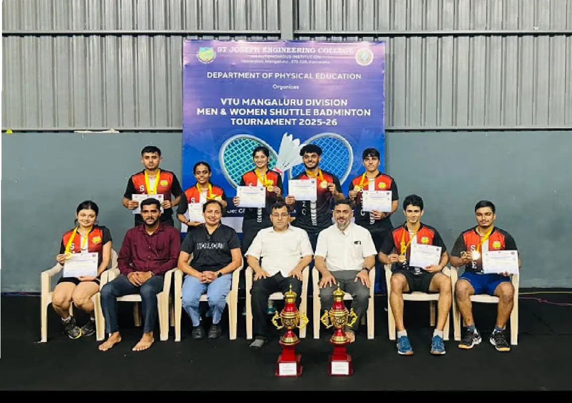 SJEC men’s and women’s teams win VTU Mangaluru shuttle badminton titles