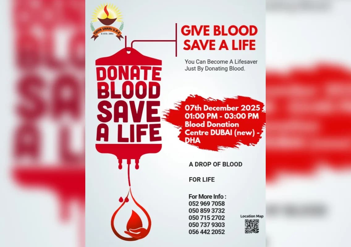 Thiya Samaj UAE Appeals for Community Participation in Life-Saving Blood Donation Drive