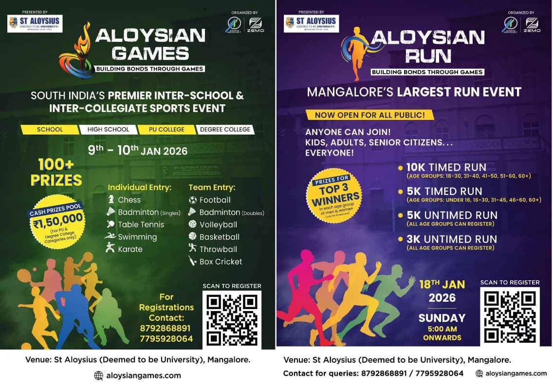 Mangaluru: Aloysian Games 2026 on January 9–10; Aloysian Run on January 18