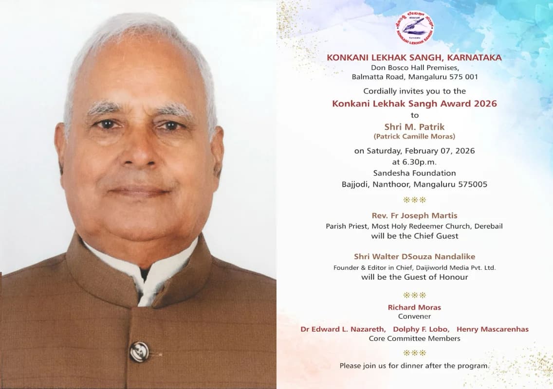 Konkani Lekhak Sangh honours M. Patrik with 2026 literary award