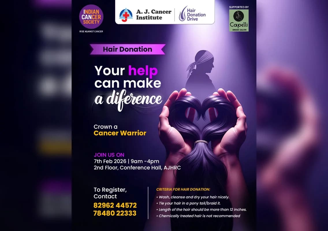 AJ Cancer Institute to hold hair donation camp for cancer patients